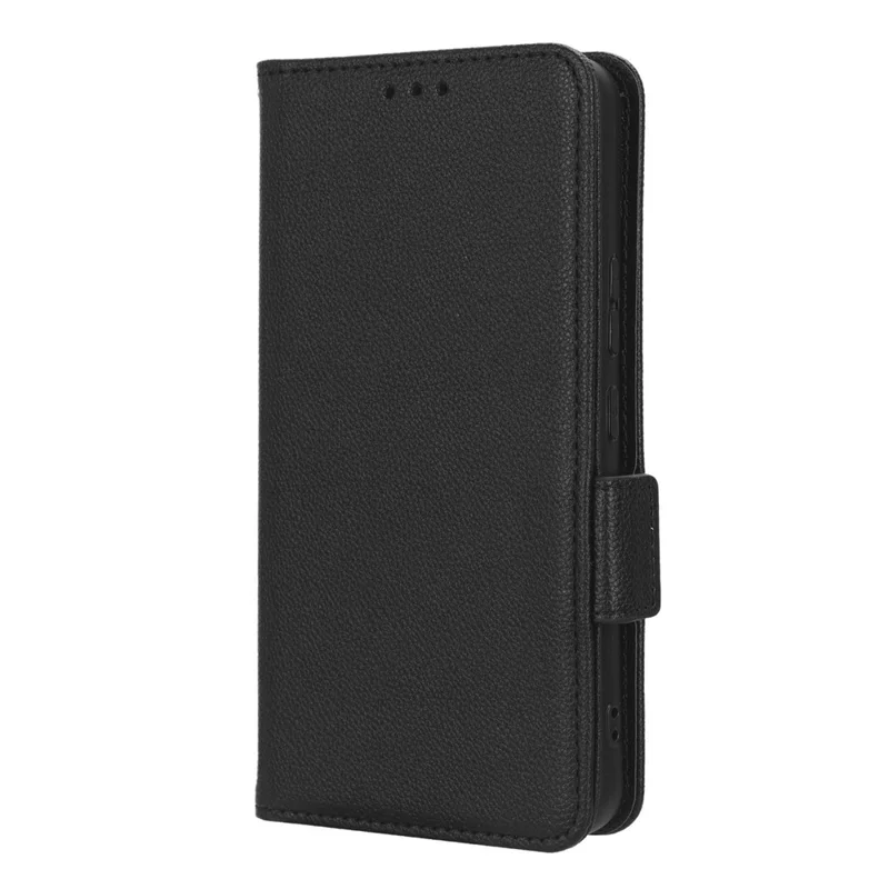 Wallet Case for Nokia C12 4G / C12 Pro / C12 Plus PU Leather Litchi Texture Flip Stand Phone Cover with Strap - Black