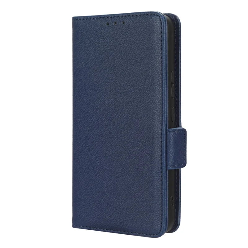 Wallet Case for Nokia C12 4G / C12 Pro / C12 Plus PU Leather Litchi Texture Flip Stand Phone Cover with Strap - Dark Blue