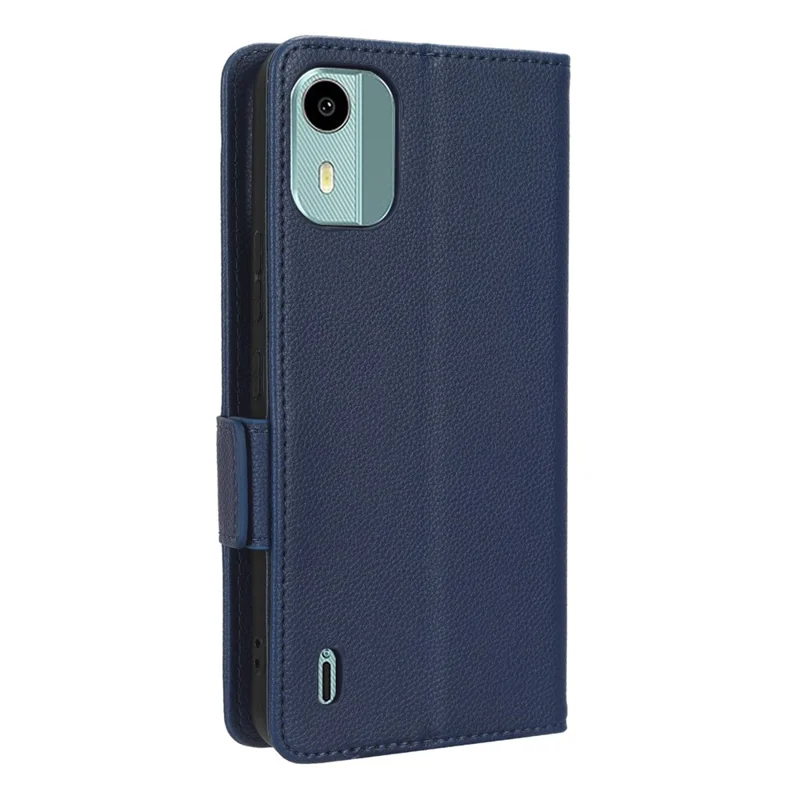 Wallet Case for Nokia C12 4G / C12 Pro / C12 Plus PU Leather Litchi Texture Flip Stand Phone Cover with Strap - Dark Blue