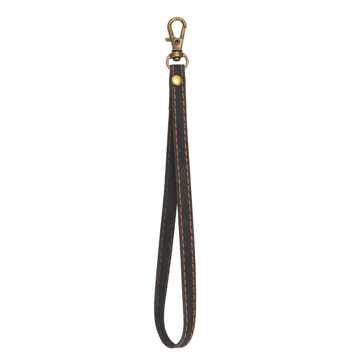 Dragonne pour téléphone avec étui en cuir, sangle de poignet en cuir PU et métal - Noir