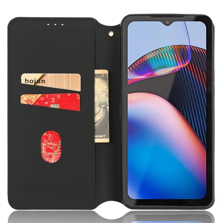For Motorola Defy 2 5G / Cat S75 5G Rhombus Imprinted PU Leather Phone Case Wallet Stand Flip Cover - Brown