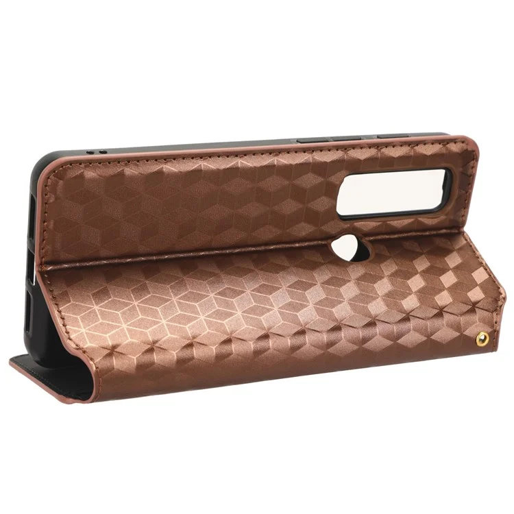 For Motorola Defy 2 5G / Cat S75 5G Rhombus Imprinted PU Leather Phone Case Wallet Stand Flip Cover - Brown
