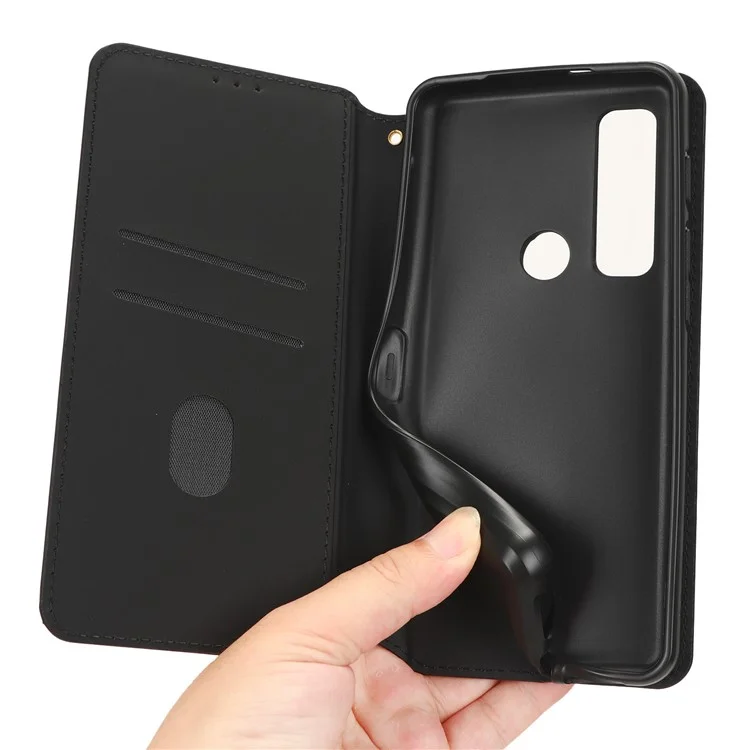 For Motorola Defy 2 5G / Cat S75 5G Rhombus Imprinted PU Leather Phone Case Wallet Stand Flip Cover - Brown
