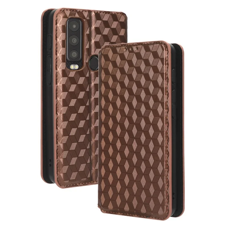For Motorola Defy 2 5G / Cat S75 5G Rhombus Imprinted PU Leather Phone Case Wallet Stand Flip Cover - Brown