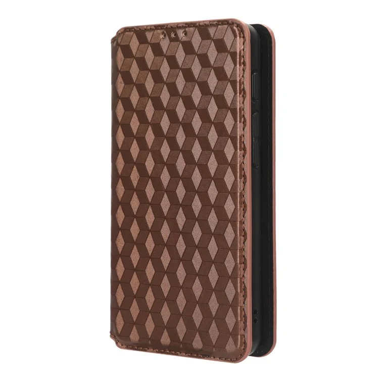 For Motorola Defy 2 5G / Cat S75 5G Rhombus Imprinted PU Leather Phone Case Wallet Stand Flip Cover - Brown