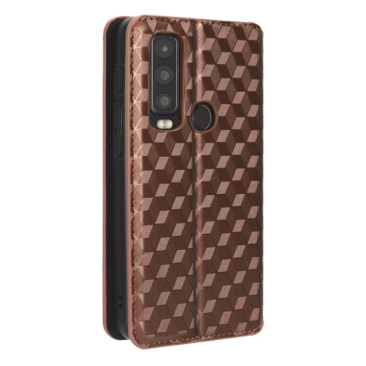 For Motorola Defy 2 5G / Cat S75 5G Rhombus Imprinted PU Leather Phone Case Wallet Stand Flip Cover - Brown