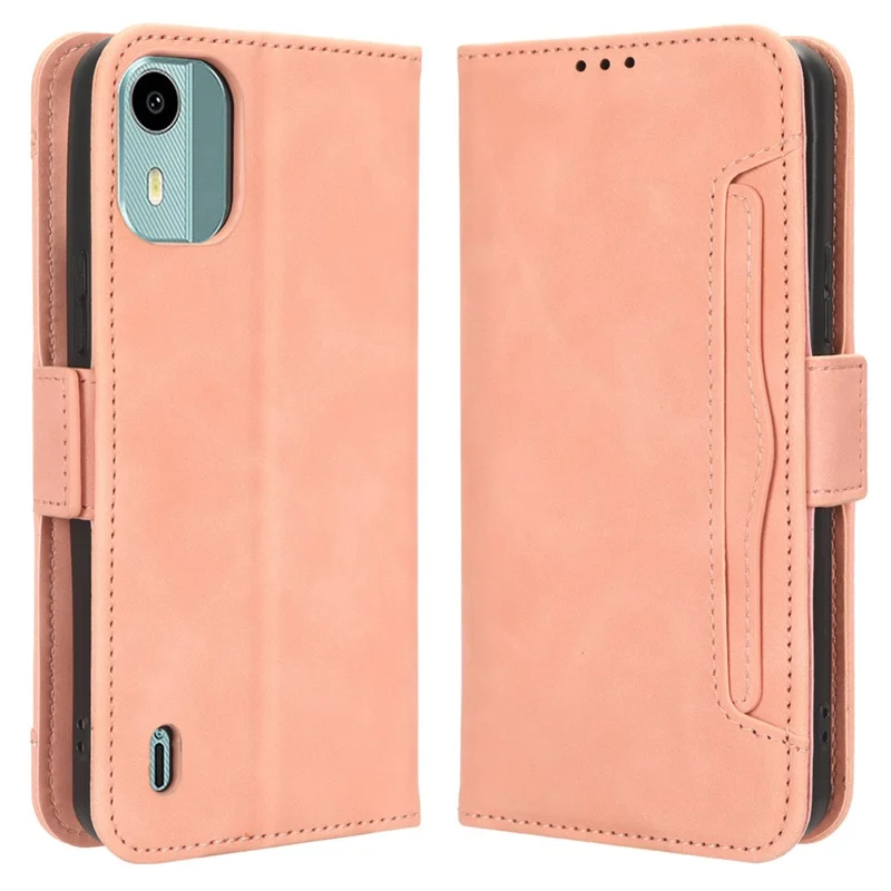 For Nokia C12 4G / C12 Pro / C12 Plus Multiple Card Slots Wallet Phone Cover PU Leather Phone Stand Protective Case - Pink