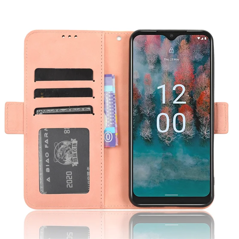 For Nokia C12 4G / C12 Pro / C12 Plus Multiple Card Slots Wallet Phone Cover PU Leather Phone Stand Protective Case - Pink