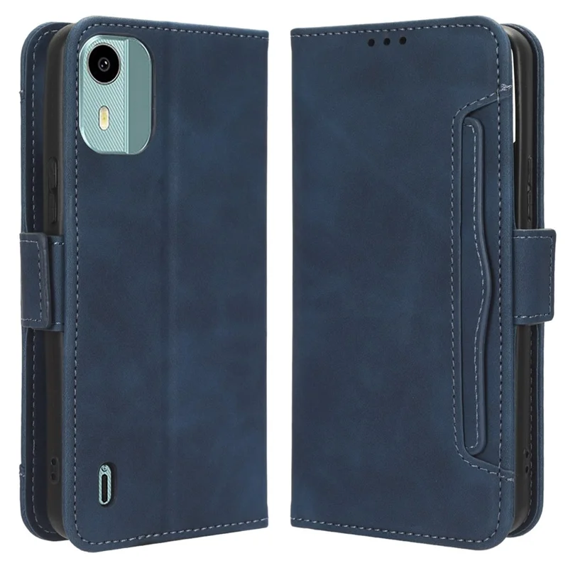 For Nokia C12 4G / C12 Pro / C12 Plus Multiple Card Slots Wallet Phone Cover PU Leather Phone Stand Protective Case - Blue