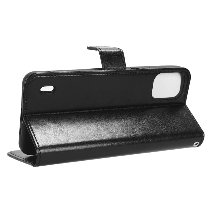 PU Leather Flip Cover for Nokia C12 4G / C12 Pro / C12 Plus Anti-Dorp Crazy Horse Texture Stand Phone Shell Wallet Case - Black