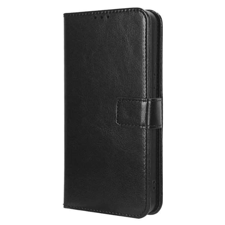 PU Leather Flip Cover for Nokia C12 4G / C12 Pro / C12 Plus Anti-Dorp Crazy Horse Texture Stand Phone Shell Wallet Case - Black
