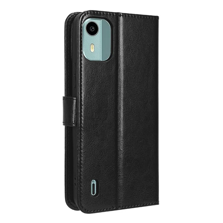 PU Leather Flip Cover for Nokia C12 4G / C12 Pro / C12 Plus Anti-Dorp Crazy Horse Texture Stand Phone Shell Wallet Case - Black
