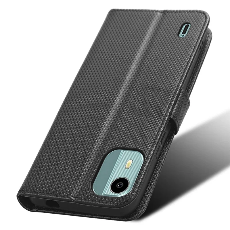 For Nokia C12 4G / C12 Pro / C12 Plus PU Leather+TPU Cell Phone Cover Diamond Texture Stand Wallet Flip Case - Black