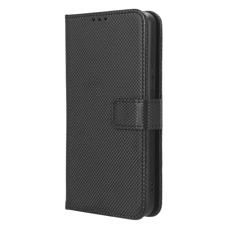For Nokia C12 4G / C12 Pro / C12 Plus PU Leather+TPU Cell Phone Cover Diamond Texture Stand Wallet Flip Case - Black