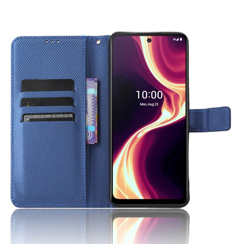 For Boost Mobile Celero 5G+ Diamond Texture PU Leather+TPU Cell Phone Cover Flip Stand Wallet Case - Blue