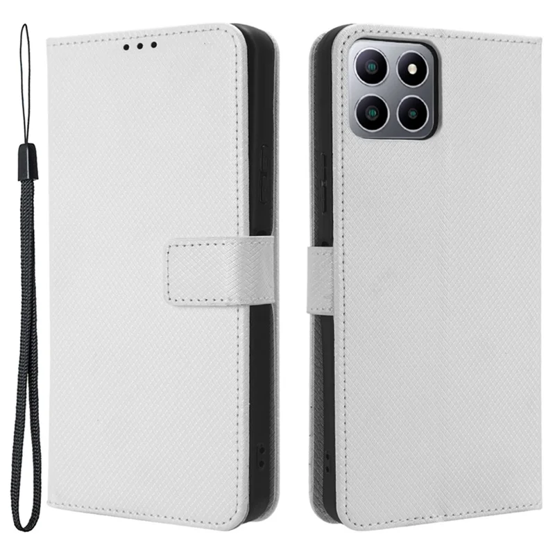 For Boost Mobile Celero 5G+ Diamond Texture PU Leather+TPU Cell Phone Cover Flip Stand Wallet Case - White