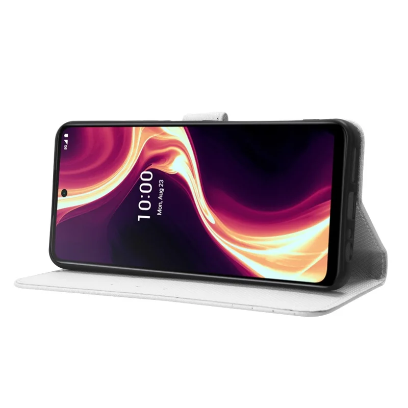 For Boost Mobile Celero 5G+ Diamond Texture PU Leather+TPU Cell Phone Cover Flip Stand Wallet Case - White