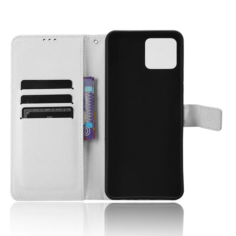 For Boost Mobile Celero 5G+ Diamond Texture PU Leather+TPU Cell Phone Cover Flip Stand Wallet Case - White