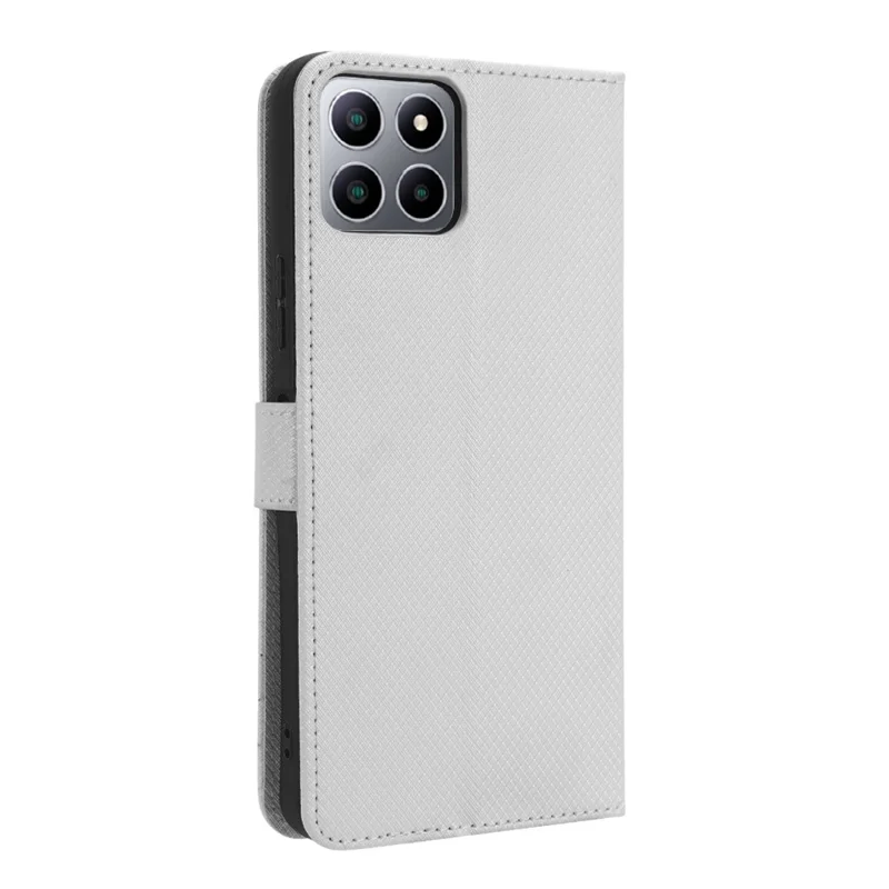 For Boost Mobile Celero 5G+ Diamond Texture PU Leather+TPU Cell Phone Cover Flip Stand Wallet Case - White