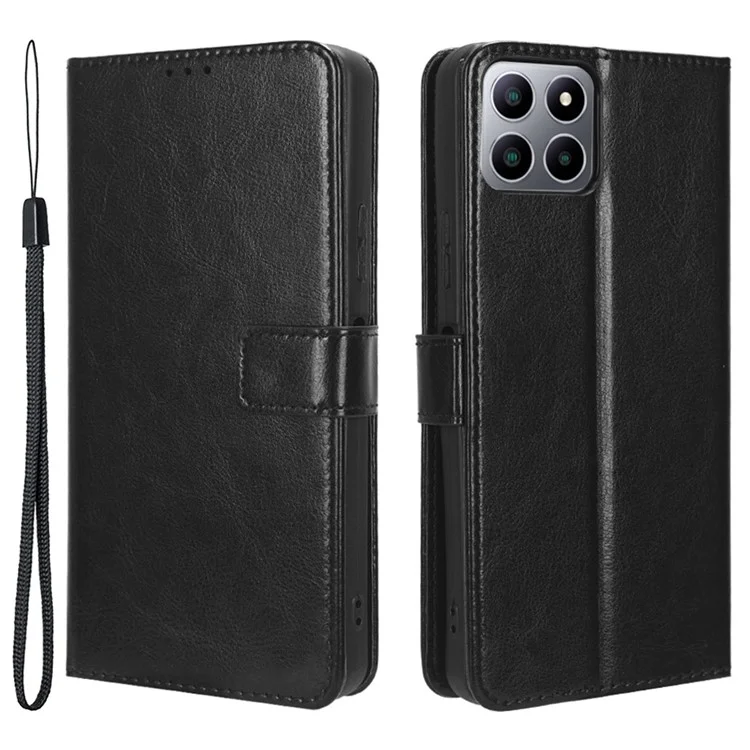 PU Leather Flip Cover for Boost Mobile Celero 5G+ Wallet Case Crazy Horse Texture Stand Anti-fall Phone Shell - Black