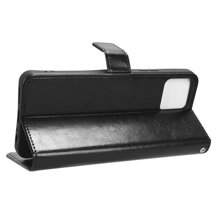 PU Leather Flip Cover for Boost Mobile Celero 5G+ Wallet Case Crazy Horse Texture Stand Anti-fall Phone Shell - Black