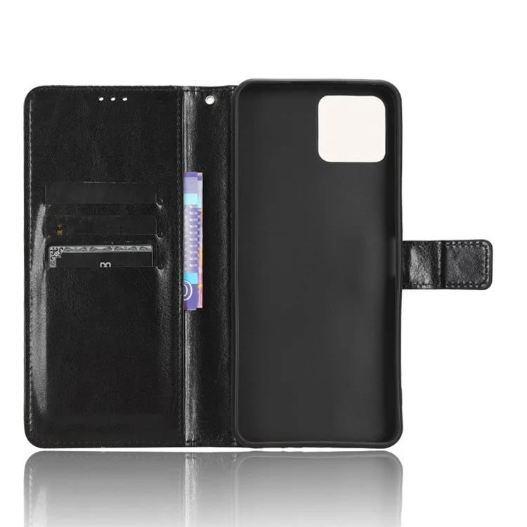 PU Leather Flip Cover for Boost Mobile Celero 5G+ Wallet Case Crazy Horse Texture Stand Anti-fall Phone Shell - Black