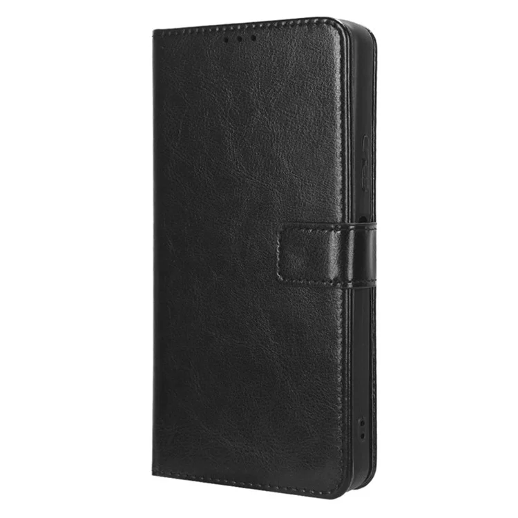 PU Leather Flip Cover for Boost Mobile Celero 5G+ Wallet Case Crazy Horse Texture Stand Anti-fall Phone Shell - Black