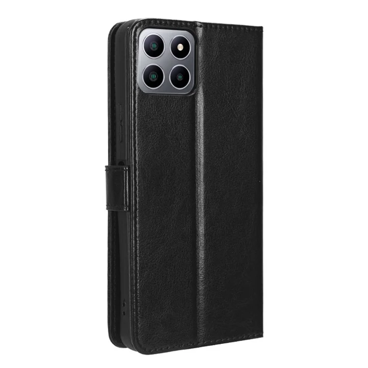 PU Leather Flip Cover for Boost Mobile Celero 5G+ Wallet Case Crazy Horse Texture Stand Anti-fall Phone Shell - Black
