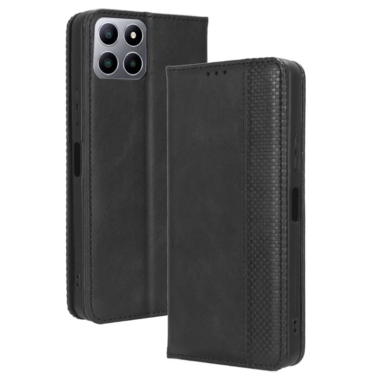 Flip Folio Phone Case for Boost Mobile Celero 5G+ Retro PU Leather Cover Stand Wallet Shell - Black