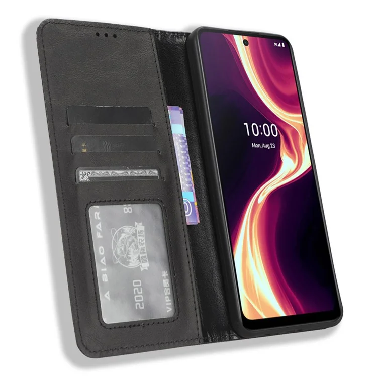 Flip Folio Phone Case for Boost Mobile Celero 5G+ Retro PU Leather Cover Stand Wallet Shell - Black
