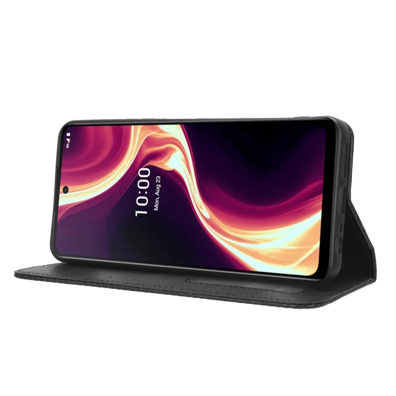 Flip Folio Phone Case for Boost Mobile Celero 5G+ Retro PU Leather Cover Stand Wallet Shell - Black