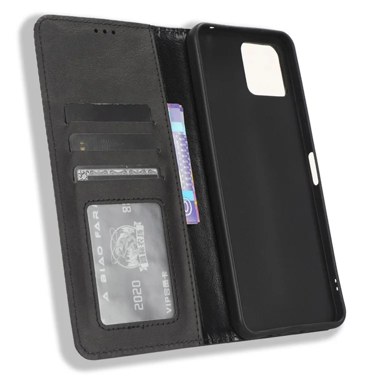 Flip Folio Phone Case for Boost Mobile Celero 5G+ Retro PU Leather Cover Stand Wallet Shell - Black