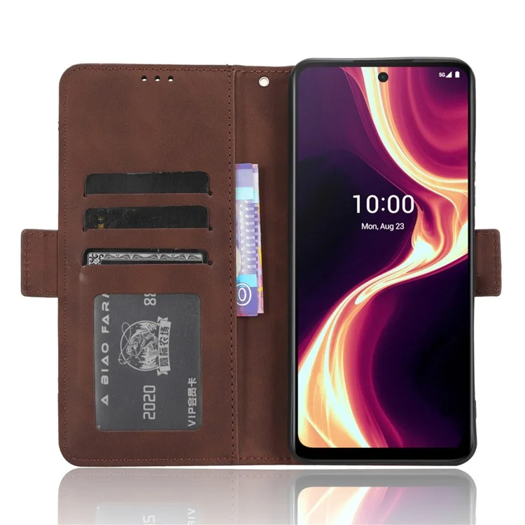 Para Boost Mobile Celero 5G+ Capa de Telefone com Múltiplos Slots de Cartão Cobertura de Couro PU Suporte de Telefone - Marrom