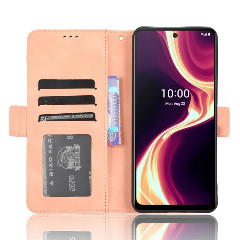 For Boost Mobile Celero 5G+ Multiple Card Slots Phone Cover PU Leather Wallet Phone Stand Case - Pink