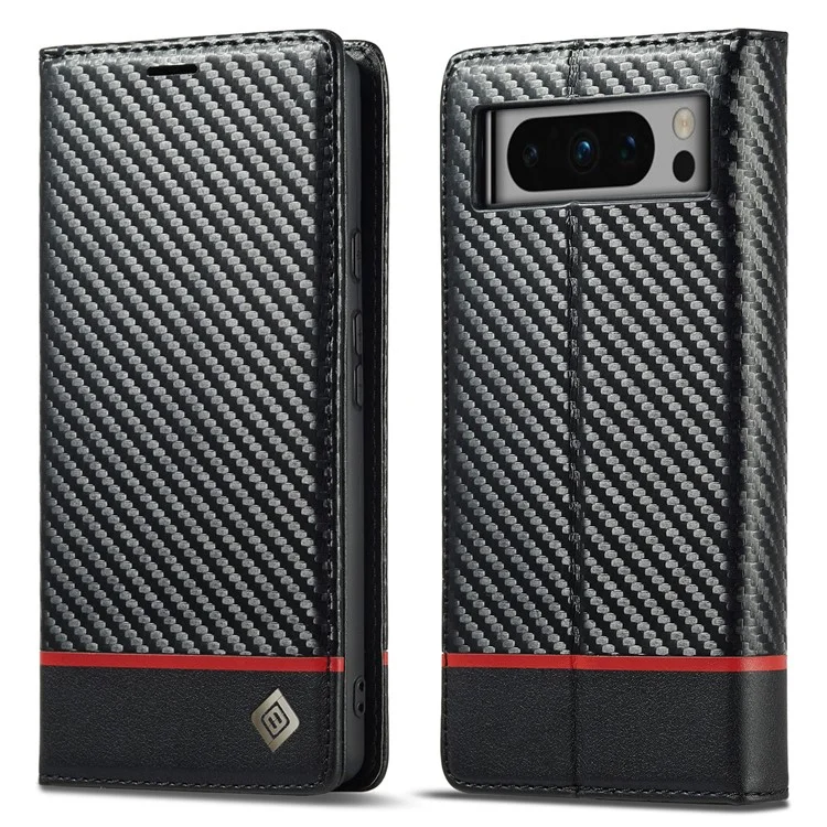 LC.IMEEKE для Google Pixel 8 Pro PU Leather Wallet Phone Case Carbon Fiber Texture Cover с подставкой - Горизонтальная полоска