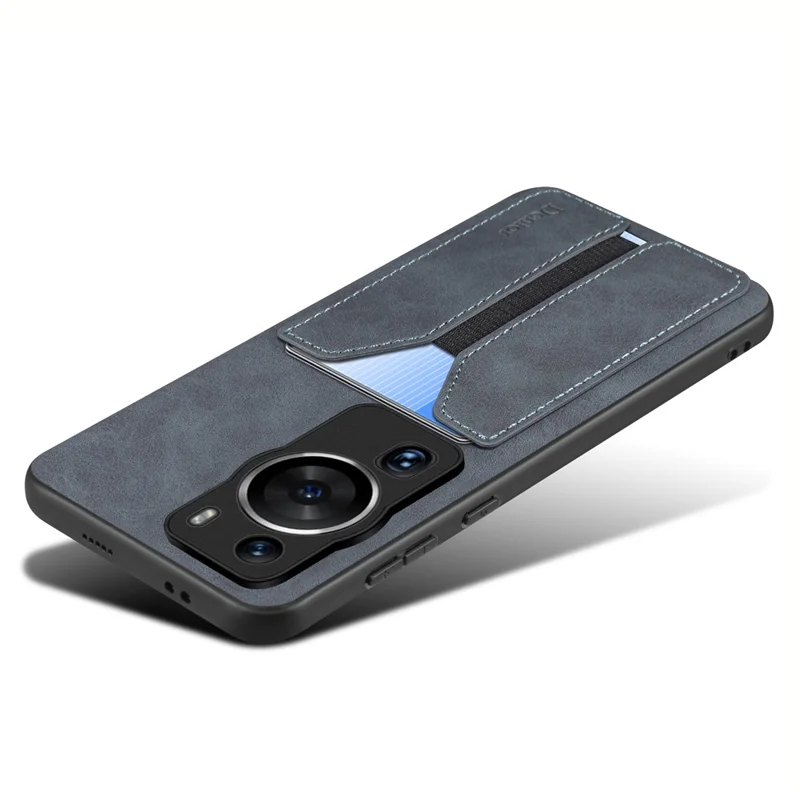 DENIOR For Huawei P60 / P60 Pro Elastic Card Holder Phone Case PU Leather Coated TPU Anti-drop Cover - Grey
