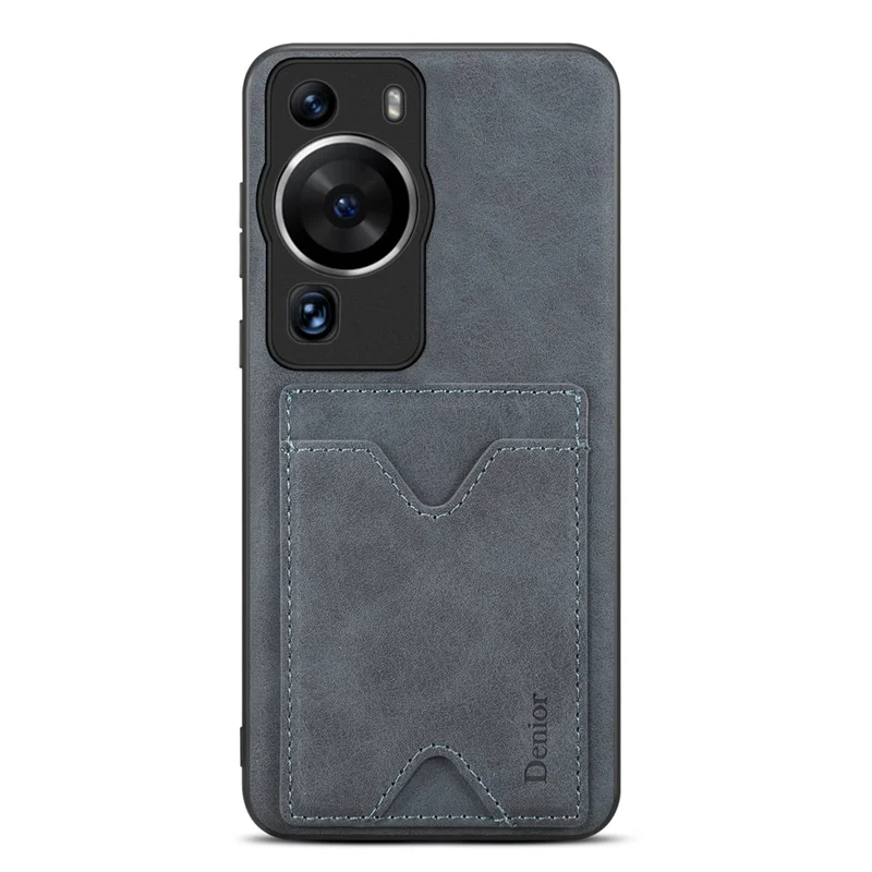 DENIOR Für Huawei P60 / P60 Pro PU-Leder beschichtetes TPU-Gehäuse mit Ständer, Kartenschlitz und Schutzabdeckung - Grau