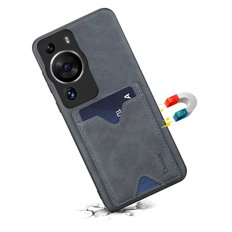 DENIOR Für Huawei P60 / P60 Pro PU-Leder beschichtetes TPU-Gehäuse mit Ständer, Kartenschlitz und Schutzabdeckung - Grau