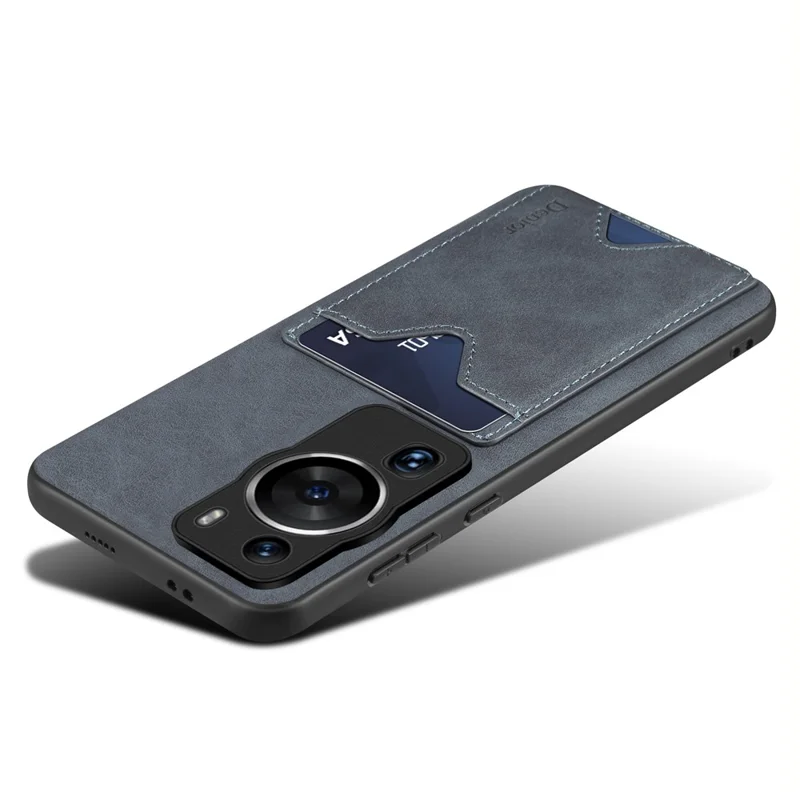 DENIOR Für Huawei P60 / P60 Pro PU-Leder beschichtetes TPU-Gehäuse mit Ständer, Kartenschlitz und Schutzabdeckung - Grau