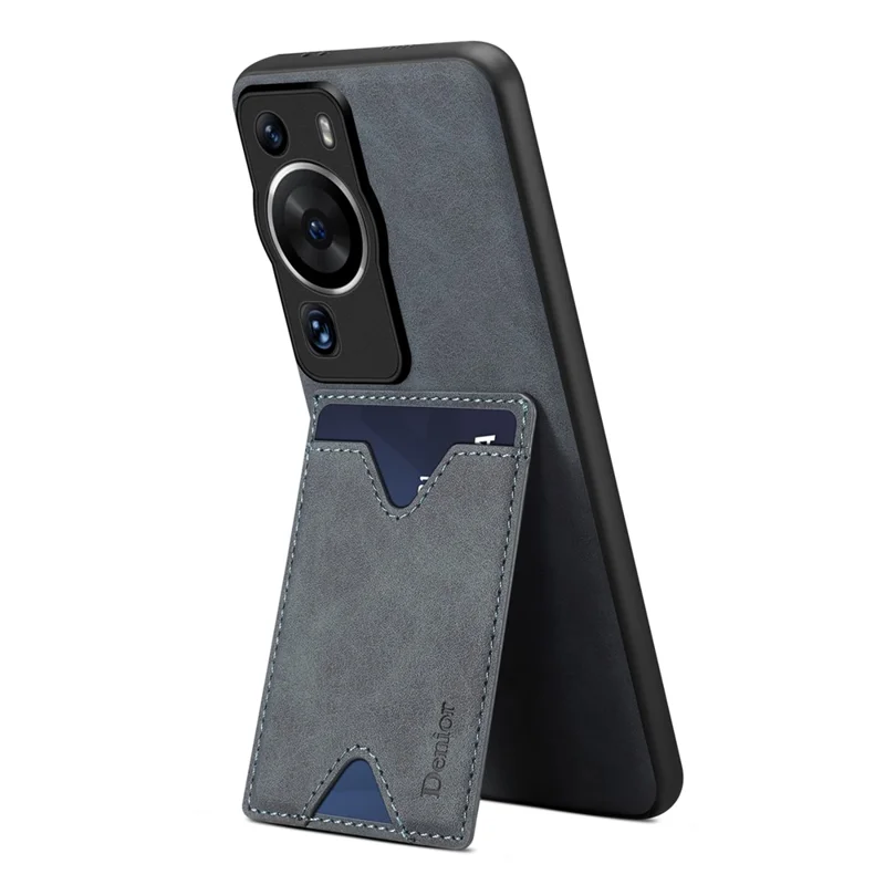 DENIOR Für Huawei P60 / P60 Pro PU-Leder beschichtetes TPU-Gehäuse mit Ständer, Kartenschlitz und Schutzabdeckung - Grau
