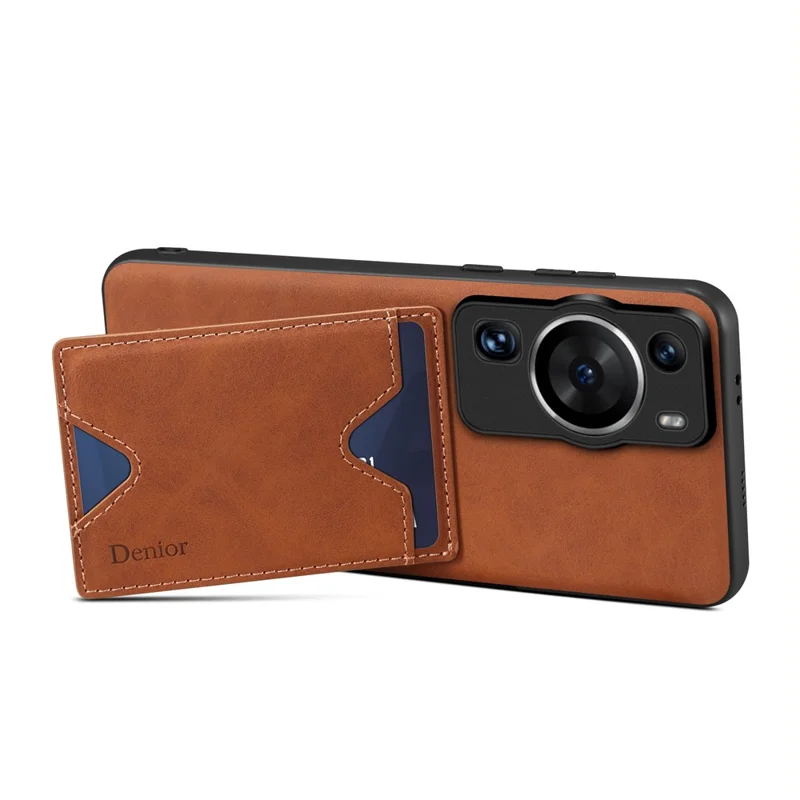 DENIOR Für Huawei P60 / P60 Pro PU-Leder beschichtetes TPU-Gehäuse mit Ständer, Kartenschlitz und Schutzabdeckung - Grau