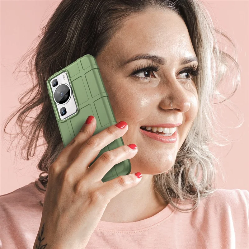 For Huawei P60 / P60 Pro Square Grid Texture Phone Case Skrathærd Celletelebeskyttelse - Grøn
