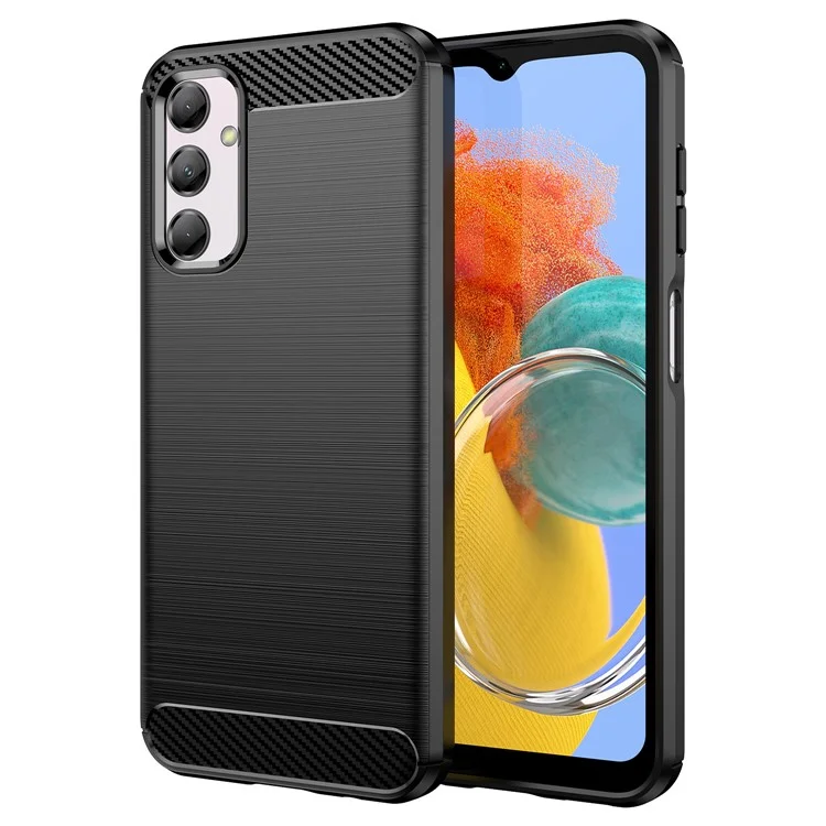 Carbon Fiber Texture Phone Case for Samsung Galaxy M14 5G , Anti-drop Brushed TPU Cover - Black