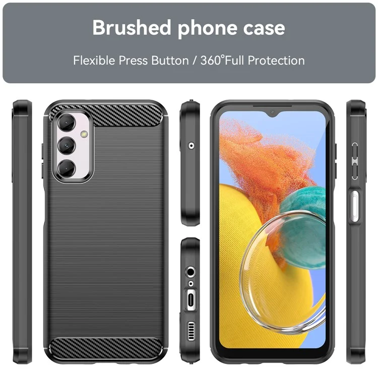 Carbon Fiber Texture Phone Case for Samsung Galaxy M14 5G , Anti-drop Brushed TPU Cover - Black