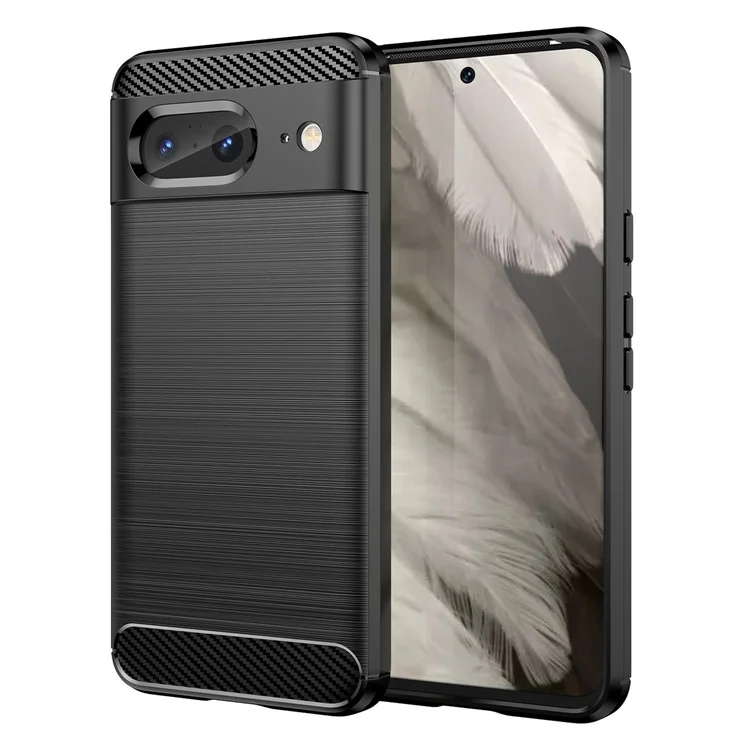 Brushed TPU Phone Case for Google Pixel 8 , Carbon Fiber Texture Anti-scratch Cover - Black