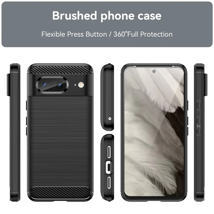 Brushed TPU Phone Case for Google Pixel 8 , Carbon Fiber Texture Anti-scratch Cover - Black