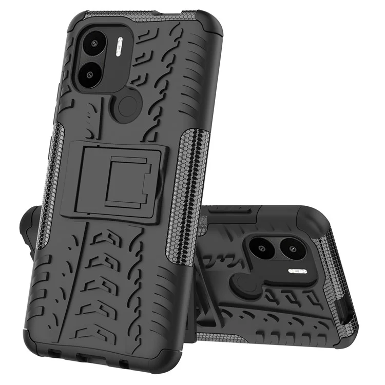 Für Xiaomi Redmi A1+ 4G / A2+ 4G / Poco C50 4G Kickstand Phone Cover PC+TPU Reifenmuster Hülle - Schwarz