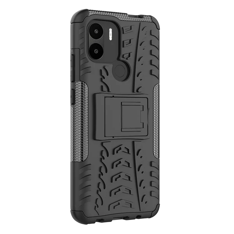 Für Xiaomi Redmi A1+ 4G / A2+ 4G / Poco C50 4G Kickstand Phone Cover PC+TPU Reifenmuster Hülle - Schwarz