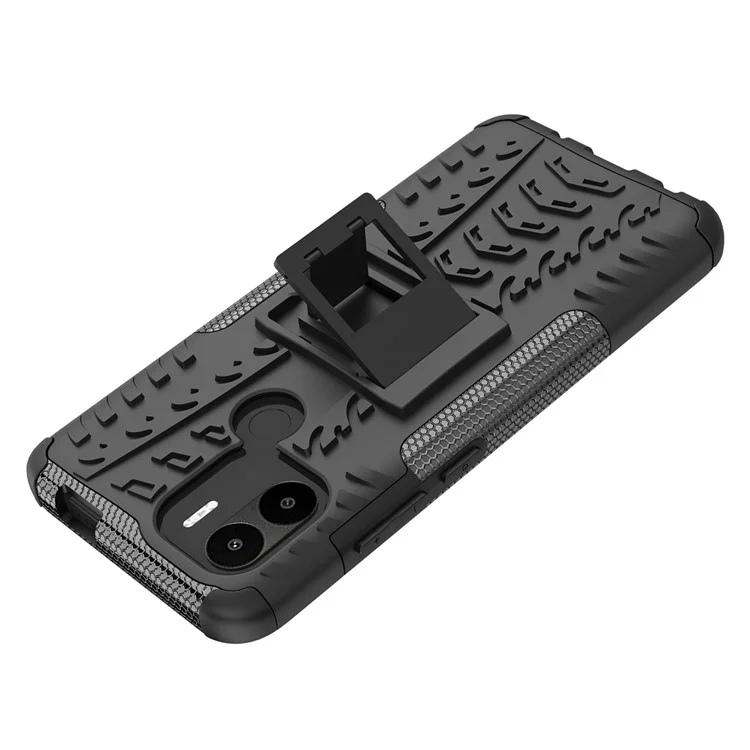 Für Xiaomi Redmi A1+ 4G / A2+ 4G / Poco C50 4G Kickstand Phone Cover PC+TPU Reifenmuster Hülle - Schwarz