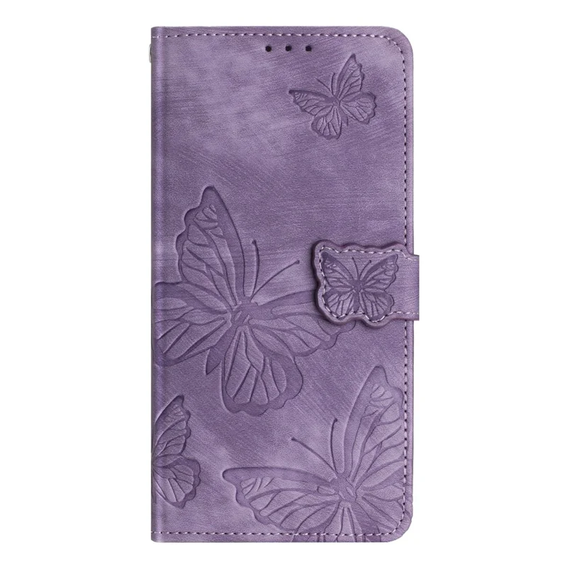 For Motorola Moto G7 Power Skin-touch PU Leather Case Butterfly Imprinted Stand Wallet Phone Cover - Purple